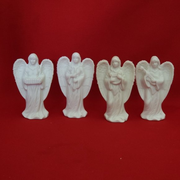 Vintage White Angel Playing Musical Instrument Set Bisque Porcelain Set of 4 - Picture 13 of 13